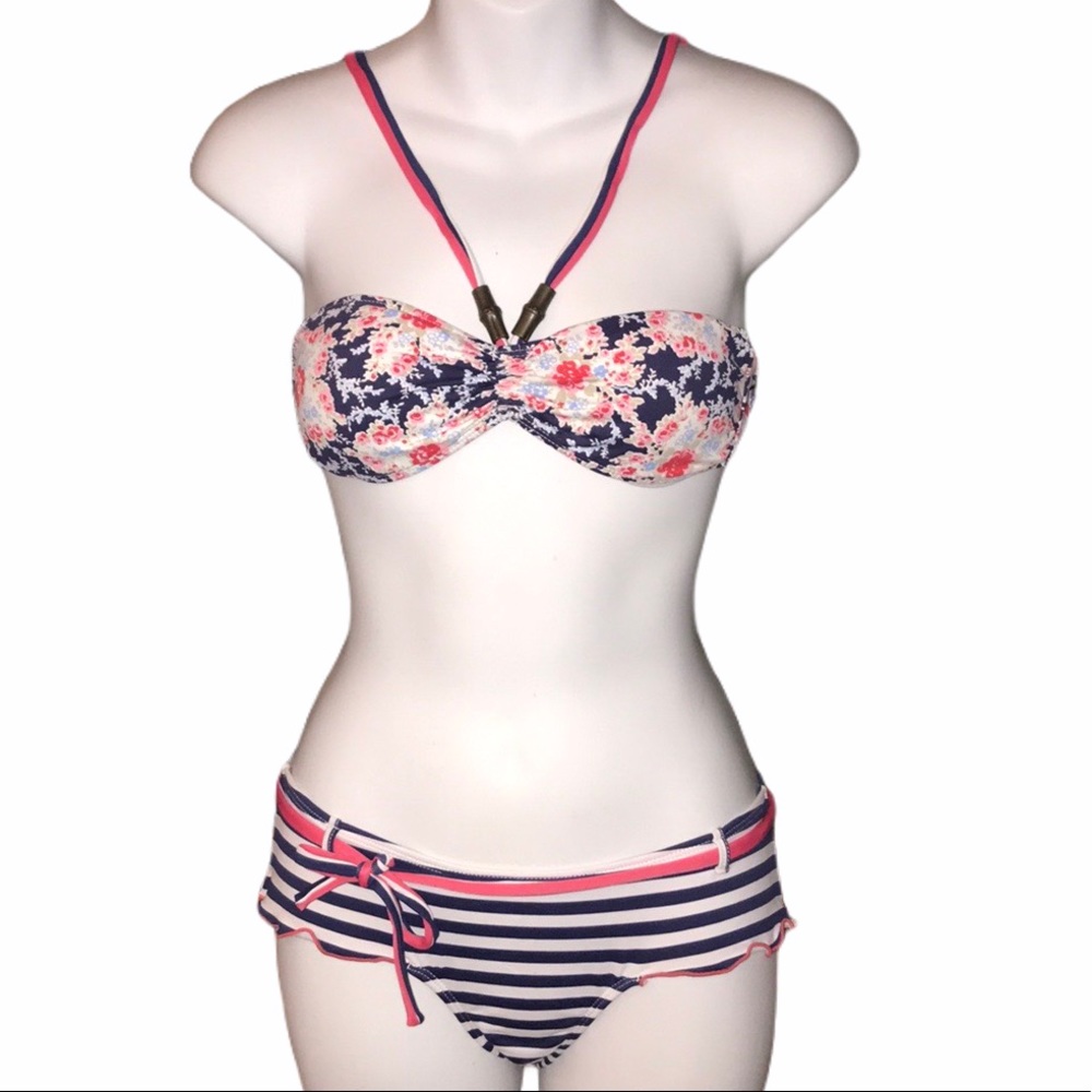 Sabz Floral and Striped blue and coral bikini